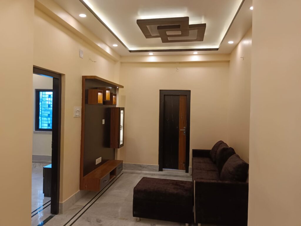 Tv Cabinet at Living room with false ceiling decoration